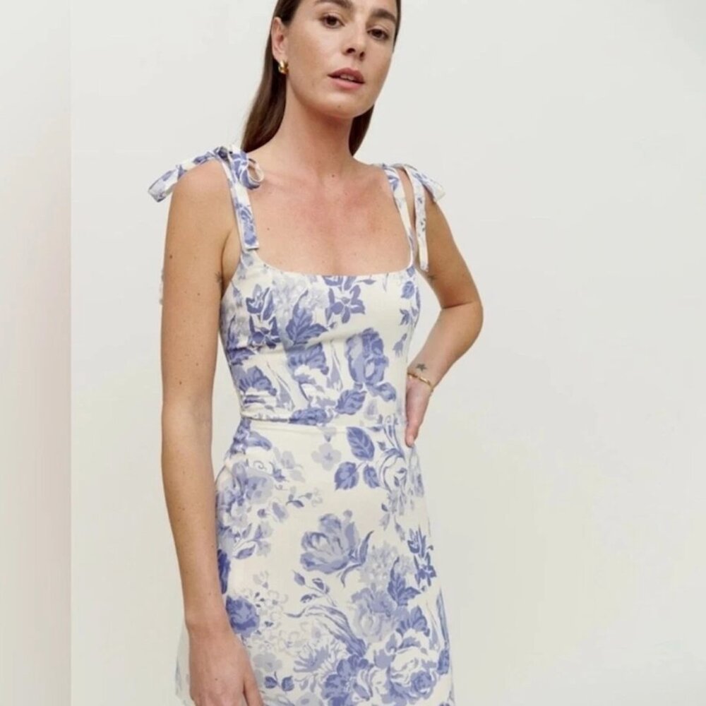 Reformation Annabell Blue Floral Mini Dress